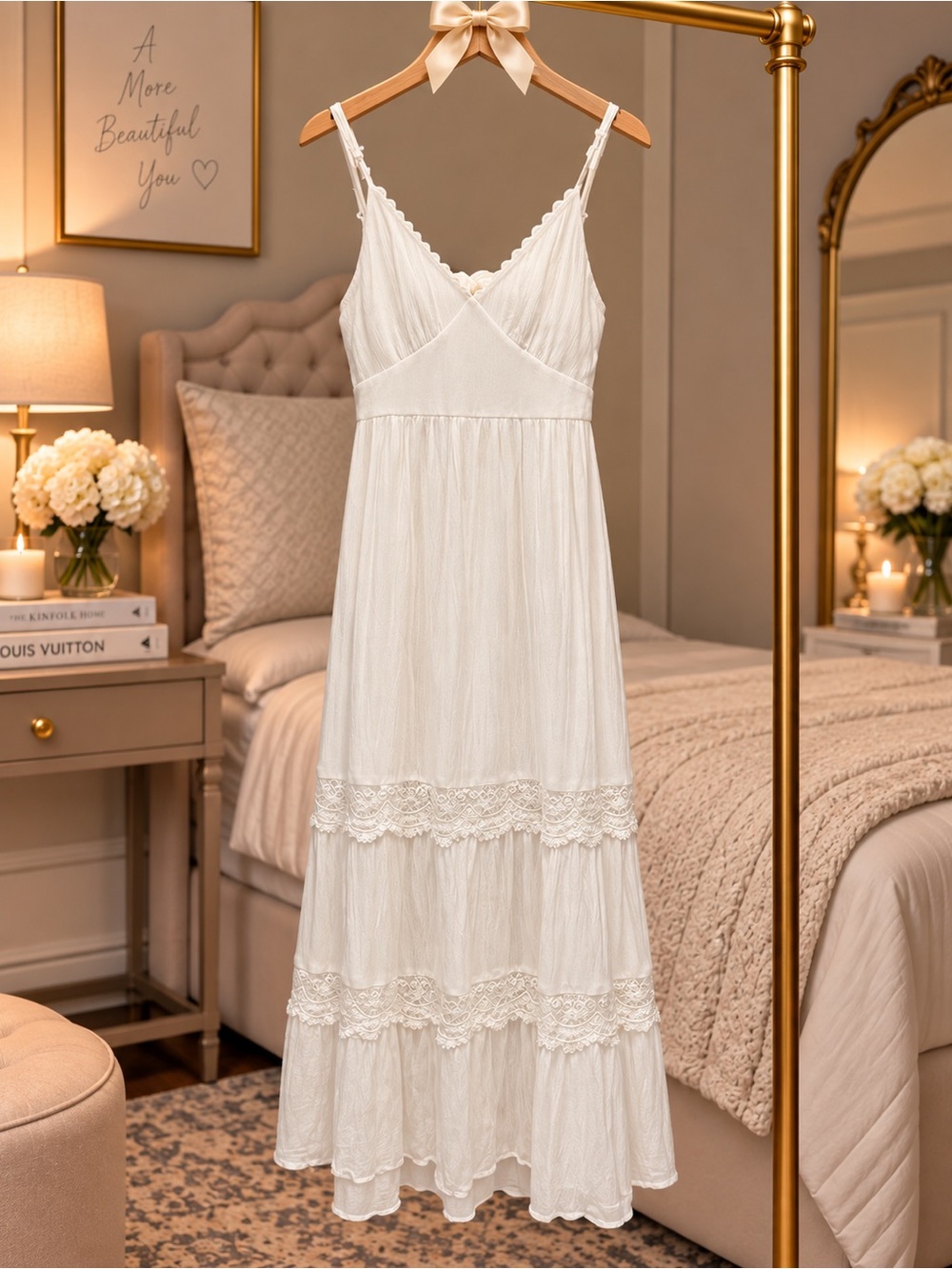 White lace tiered boho maxi dress